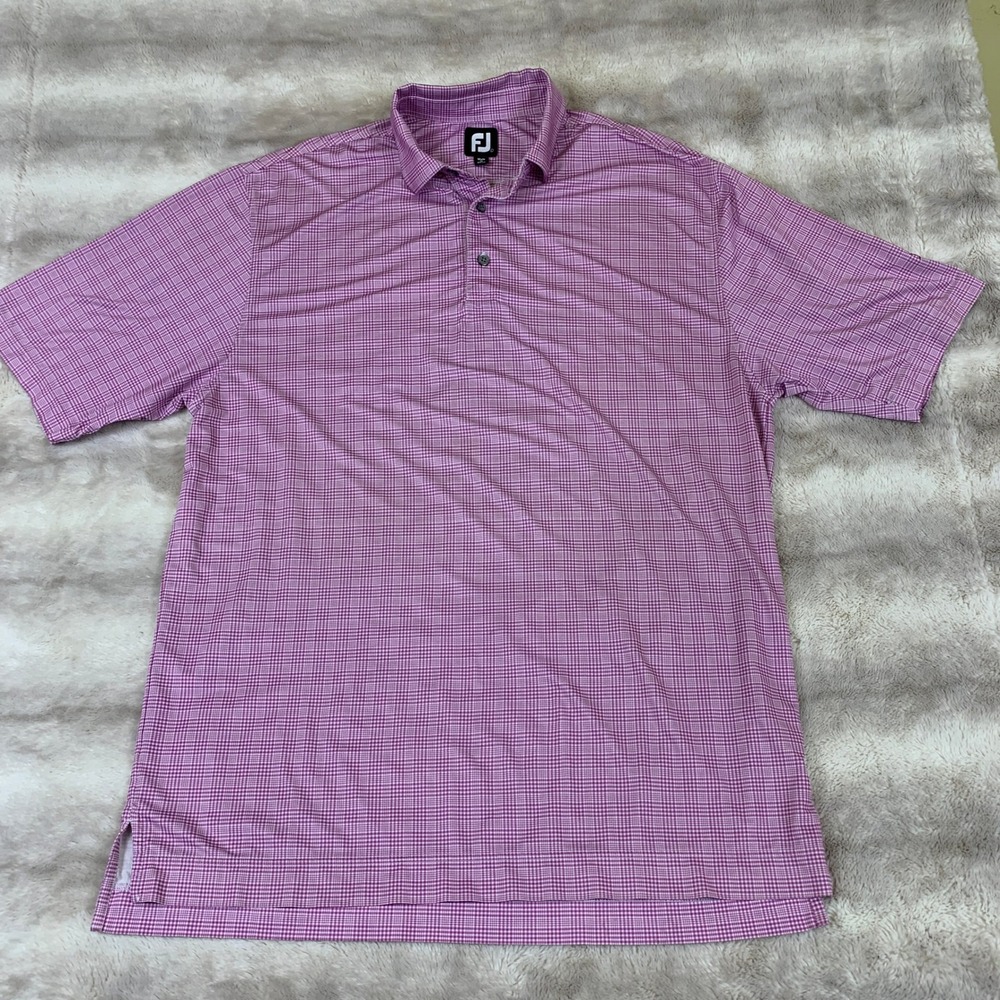 FootJoy Mens Golf Polo Shirt Bundle‎ Purple Solid & Micro Check Vanderbilt XL - Picture 4 of 13